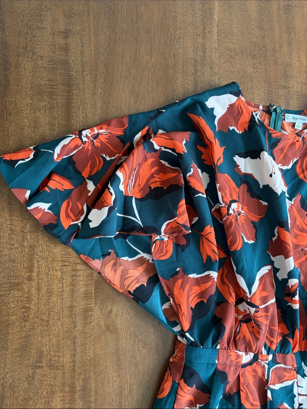 Floral Wide-Leg Jumpsuit in Teal & Rust - Picture 4 of 7